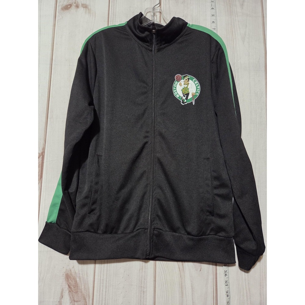 Boston Celtics Jacket Mens Medium Black Green‎ NBA Basketball Full Zip Track